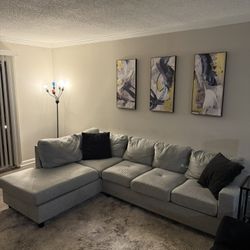 Modern Gray Sectional Sofa w/ Chaise, Good Condition