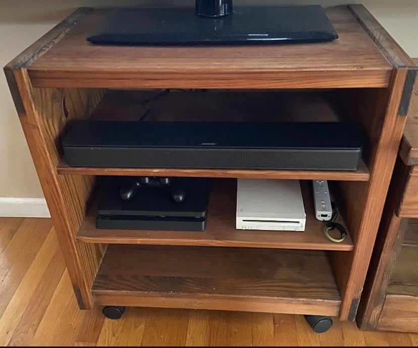 This End Up Wood TV Stand Wheeled Bookcase Bookshelf