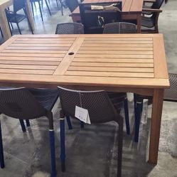 7PC Outdoor Dining Set – Wicker Table w/ Glass Top + 6 Stacking Chairs | BRAND NEW | Heavy Duty Commercial Grade | Modern Patio | Delivery Available