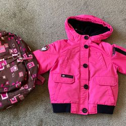 Winter Jacket Size 7/8 Pink CANADA Weather Gear 🇨🇦 Brand And JANSPORT  Back Pack In Pink And Brown Square Design Print.  