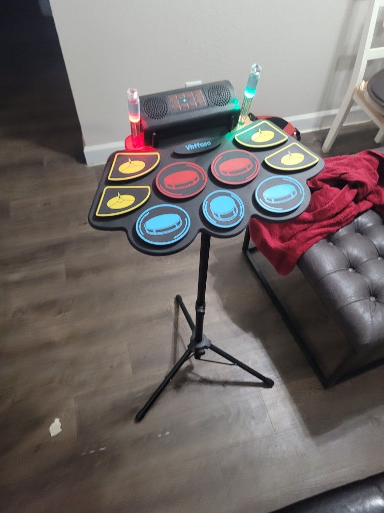 Electric Drum Set With Glowing Sticks