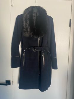 Black and Blue Coat with Faux Fur Collar