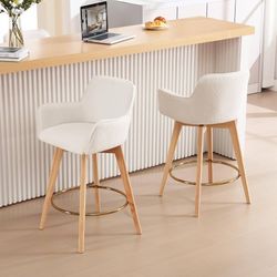 White Boucle Counter Stools Set of 2