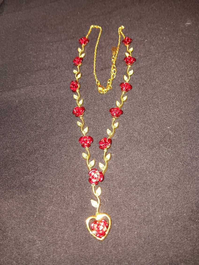 Danbury Mint "A Dozen Roses" Necklace And Bracelet Set