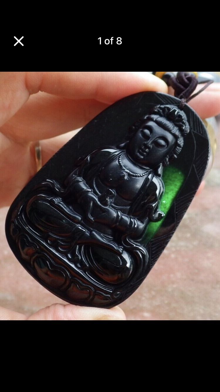 Certificate Jadeite jade Myanmar Burmese black green Mo cui Kwan Yin Guanyin Pendant