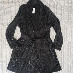 NWT Beautiful Black Sequins Belted Duster Jacket/Dress From Lane Bryant, Size 18! Retails For $118!