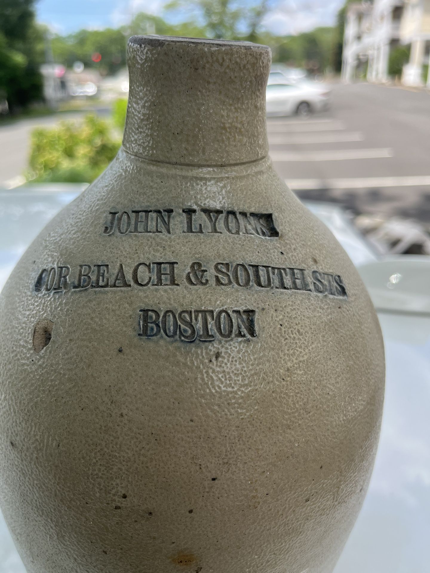 Amazing Merchant Stoneware Jug From Boston