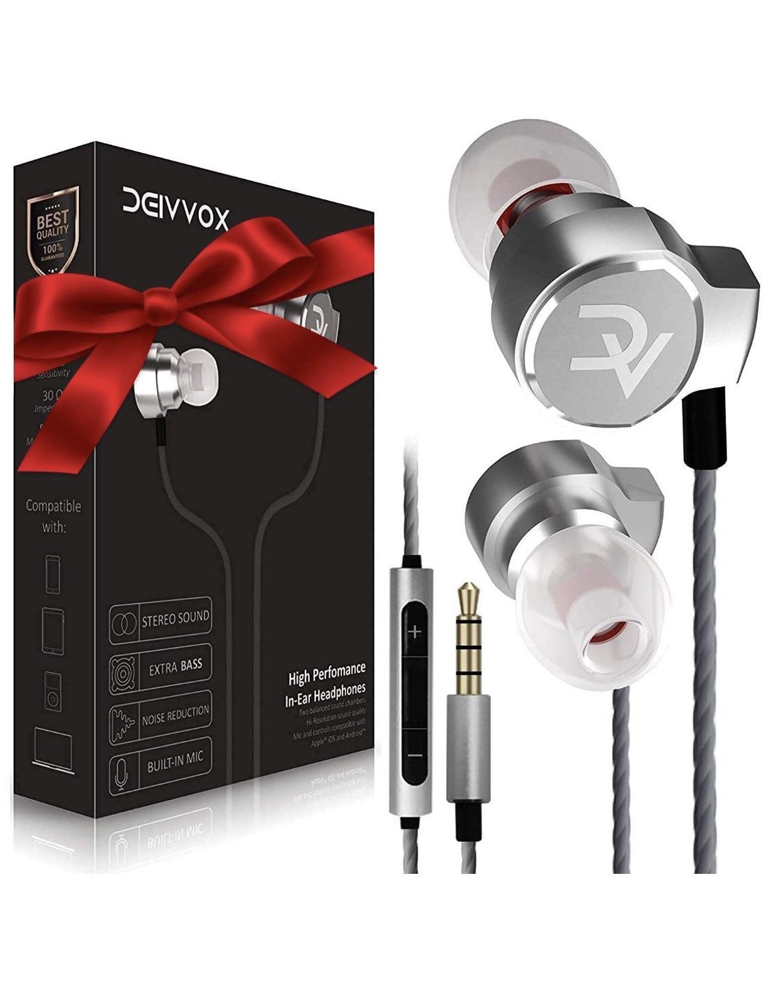 DEIVVOX D0218 Wired Earbuds with Microphone in Ear Headphones - Volume Control Mic - Balanced Sound with Extra Bass - Earphones Noise Isolating - Head