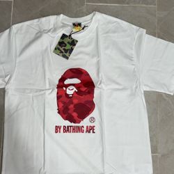 Red on White BATHING APE Bape Tee