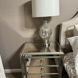 Mirrored 3-Drawer Nightstand With Lamps