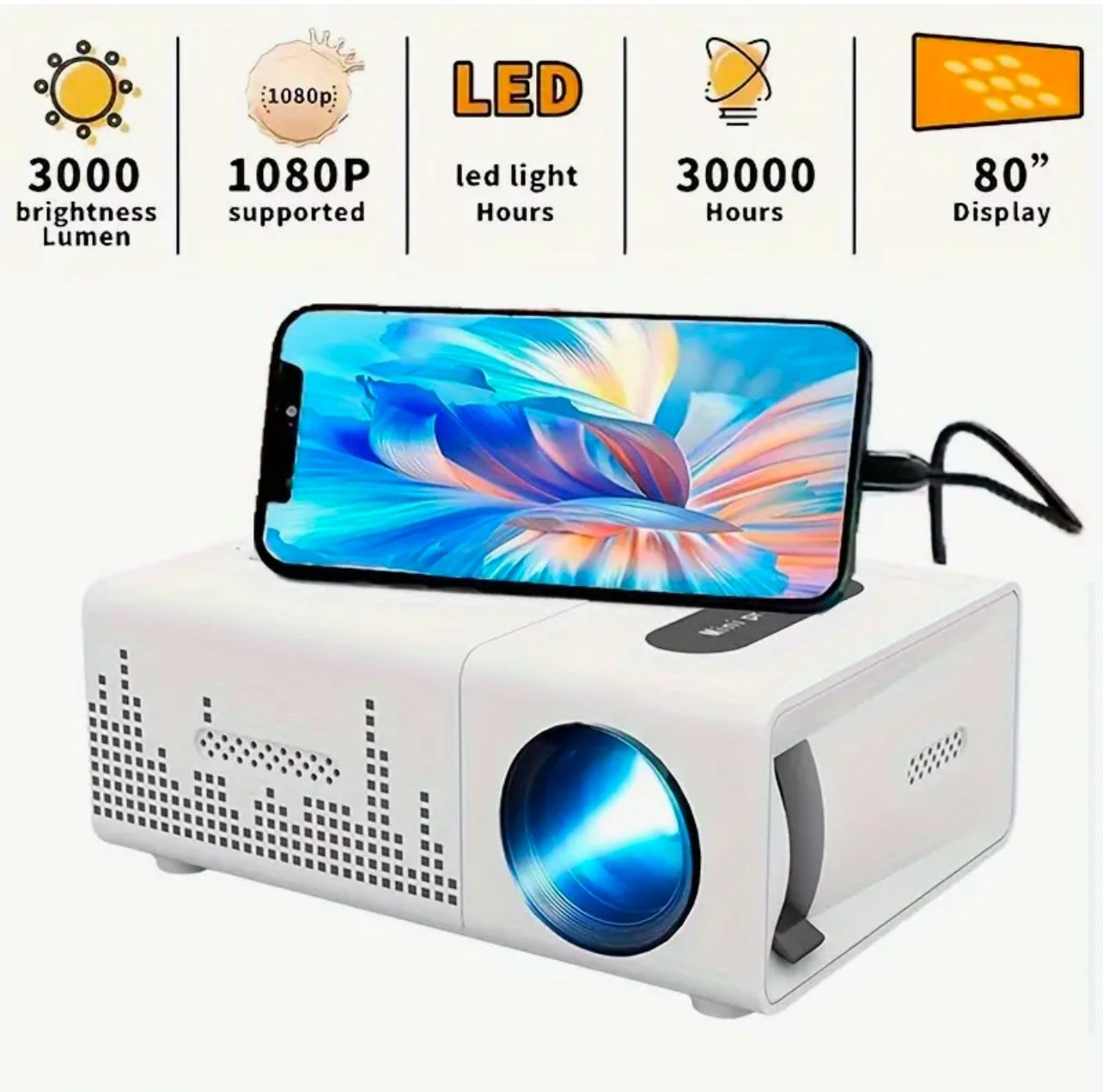 1pc Mini Home Theater Projector, LED Light Source, 110V/220V Power Supply, Indoor Portable HD Video Projector with Remote, Compatible with Smartphone/