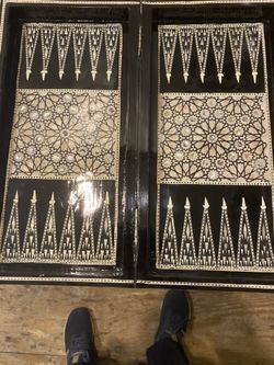 Hand crafted Egyptian back gammon&chess…$75