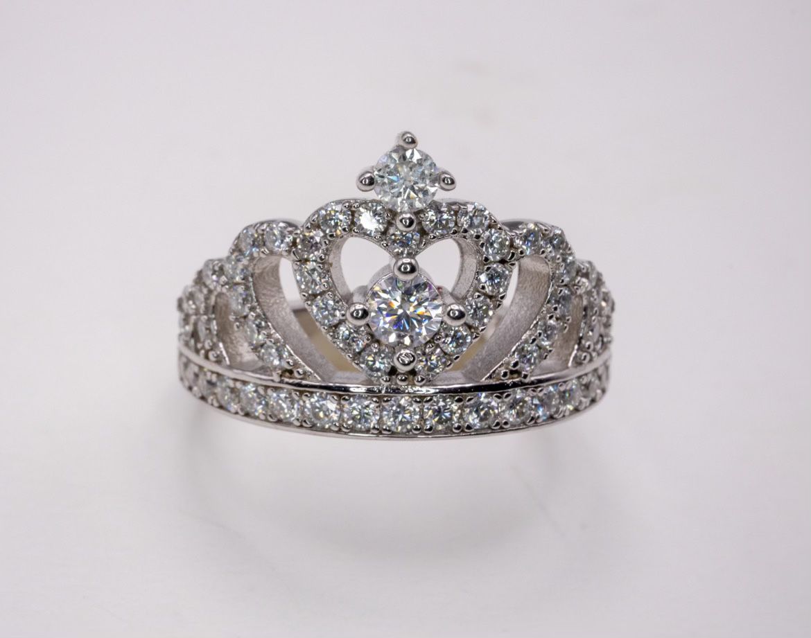 925 Silver Moissanite Crown Ring 14k 1.9 Ct Size 7