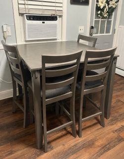Gray Counter Height Dining Table Set – Table + 4 Chairs