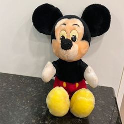 Vintage Disney Mickey Mouse Sitting Plush Stuffed Animal Doll . Size 13” 