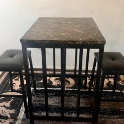 Marble Table With Two Stools 