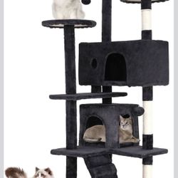NEW IN BOX 54" Cat Tree Tower | Dark Gray | Sturdy, Easy to Assemble, Multi-Level Activity Center with Sisal Scratching Posts, Condos, Perches, Hangin