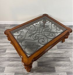 Ethan Allen Tuscany Devereaux Glass & Iron Coffee Table
