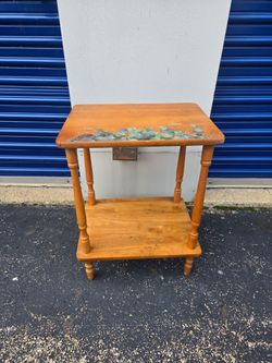 Wood Two-Tier Side Table with Floral Decal