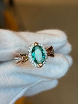 New Rose Gold Plated S925 Oval Statement simulated emerald  Ring size 7,8
