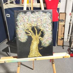 Golden tree on canvas
