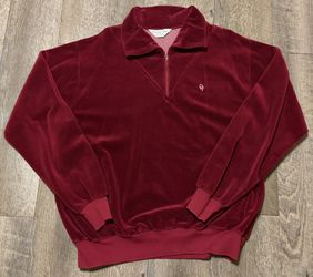 Vintage Christian Dior Monsieur Burgundy Velour Quarter Zip Sweater size XL