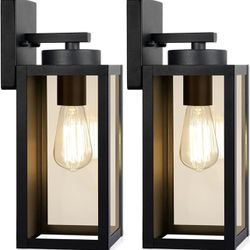 2 Pack Outdoor Wall Light Fixtures, Waterproof, Sconces Wall Mounted Lighting with Glass Shades