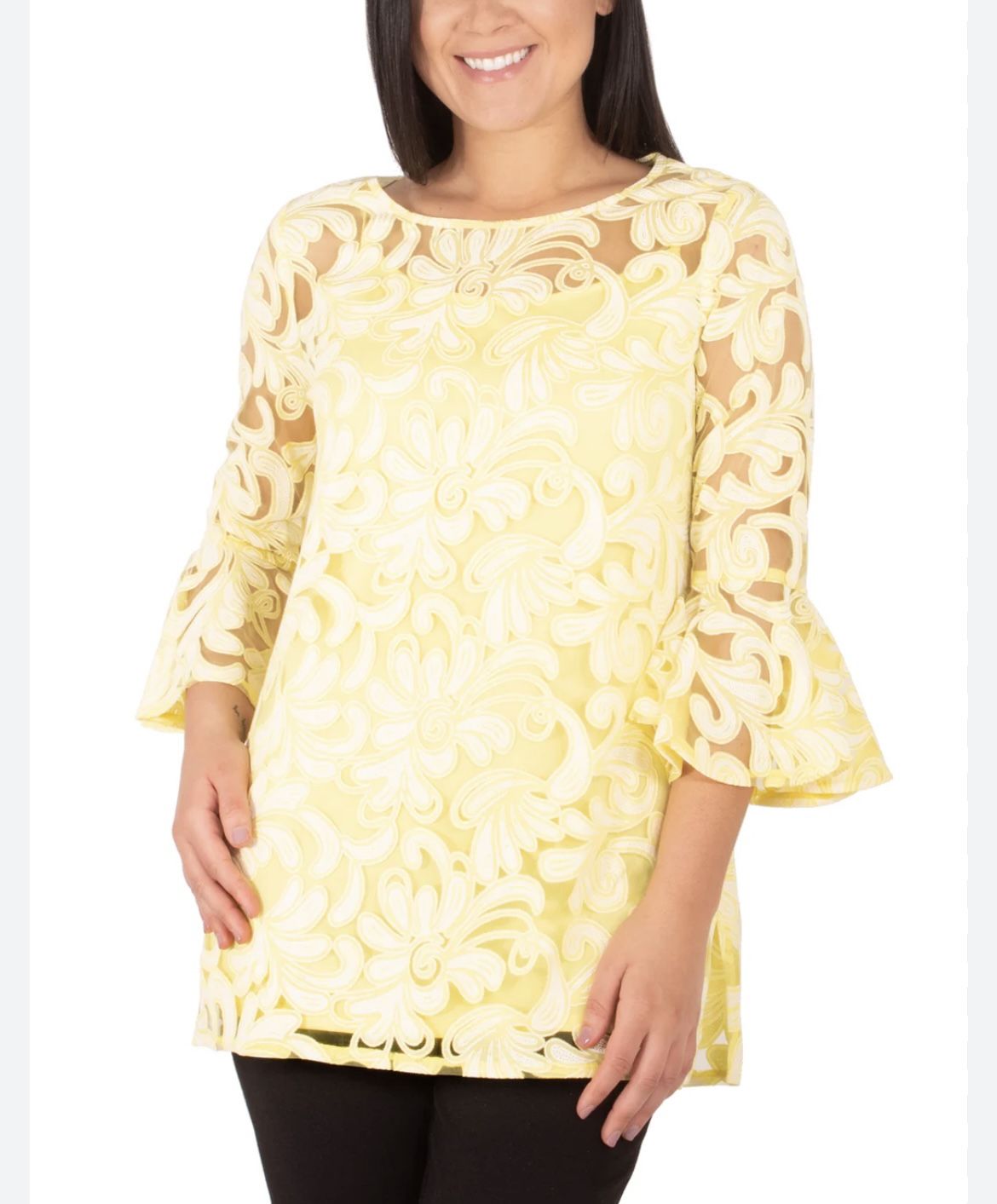 Women’s NY Collection Yellow Lace Belle Sleeve Tunic 