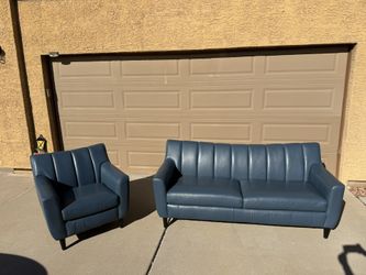 Blue Leather Couch Set