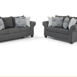 🇺🇸HUGE Blowout Furniture Sale!🇺🇸 Brand New Gray Sofa Loveseat Set W/ Accent Pillows! $50 Down Takes It Home Today!
