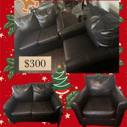 Leather Love Seat And Chair 