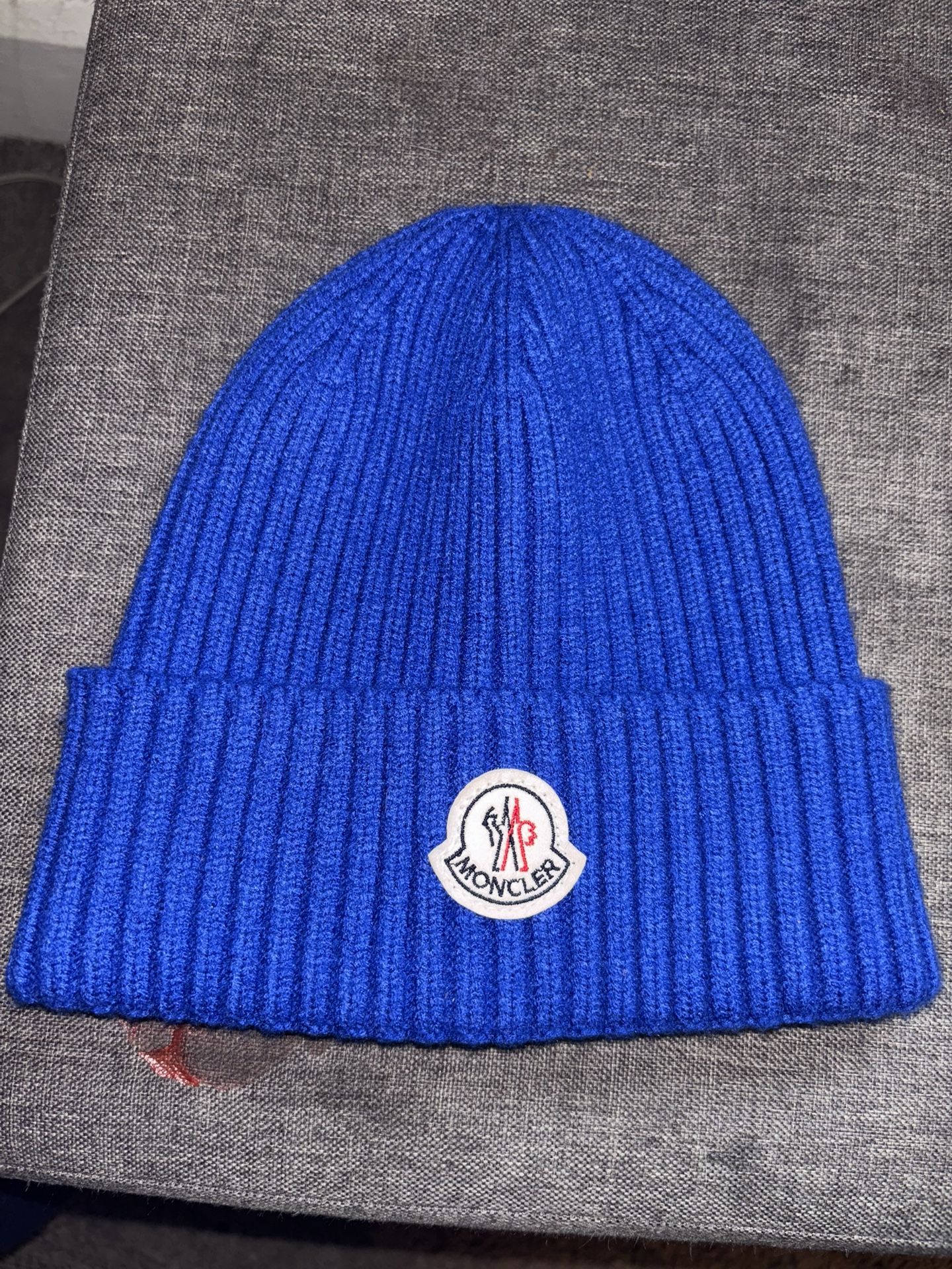 BLUE WOOL MONCLER BEANIE