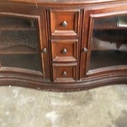 Traditional Dark Wood Sideboard with Glass Doors