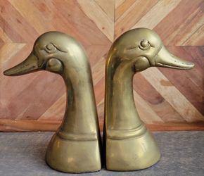 Mid-century Pair of Vintage 1950s Brass Duck Head Bookends 6.5x4x3" rare