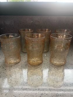 Vintage Glasses Amber Crackle Glass Tumblers