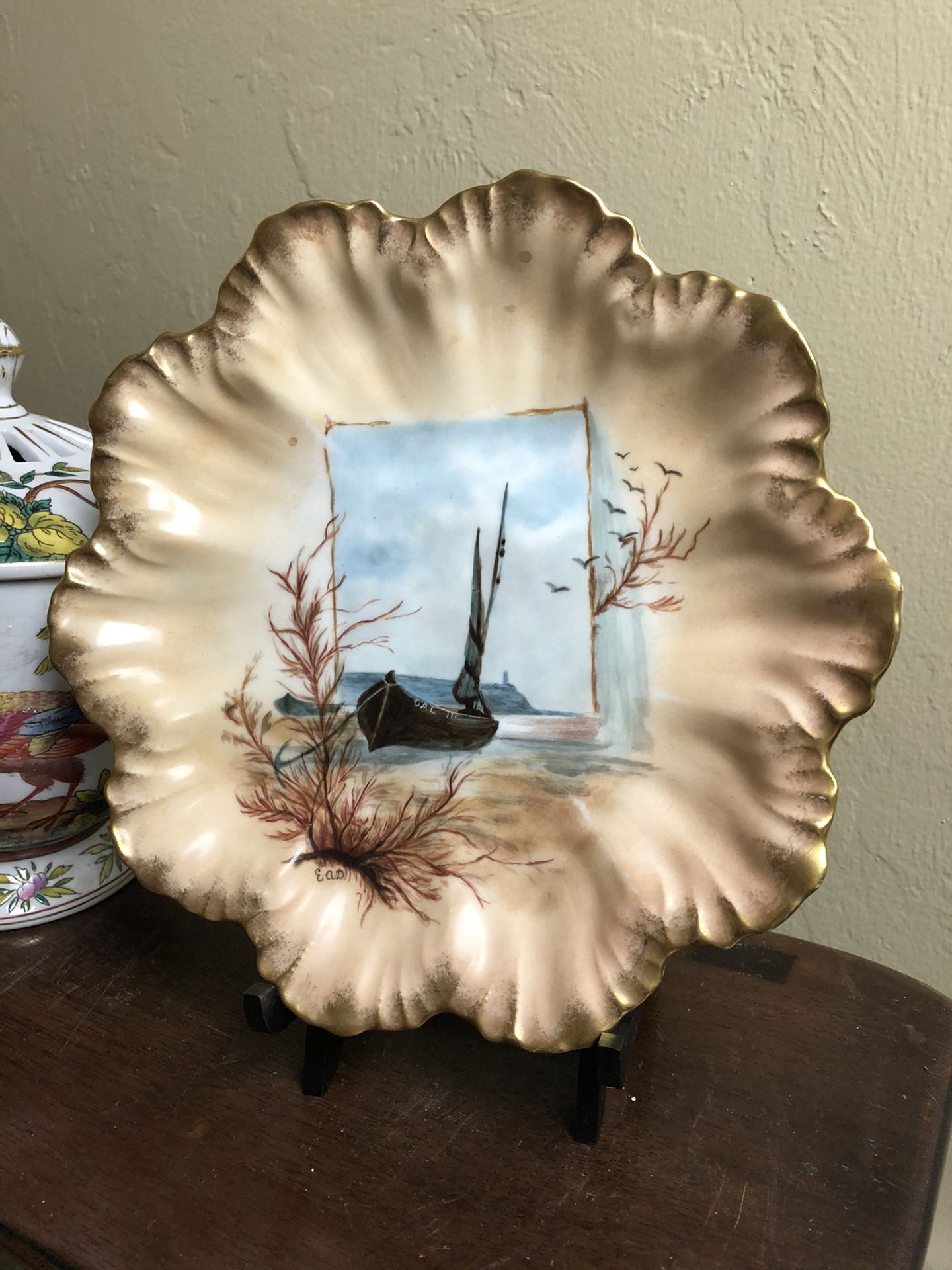 Antique Limoges Plate with Boat and Lighthouse