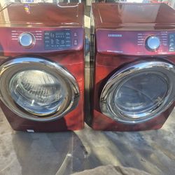 Red Stainless Samsung Washer And Gas Dryer Set 