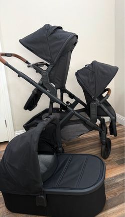 Limited Black uppa baby double stroller and brown leather