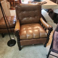 Victorian leather chair and foot cushion 