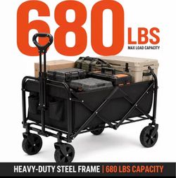 Heavy-Duty Folding Wagon Cart Suitable for Camping, Beach & Moving (Black foldable
