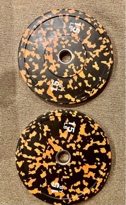 ONFITWAY Olympic Bumper Plates, Rubber Olympic Weight Plates with 2" Stainless Steel Hub,  15LB