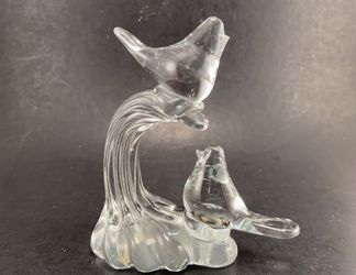 Beautiful VTG Pair Of Birds On Wave Crystal Art Glass Figurine