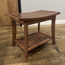 Solid Wood Bench - Shower Bench with Shelf – Spa Style Bathroom Stool 