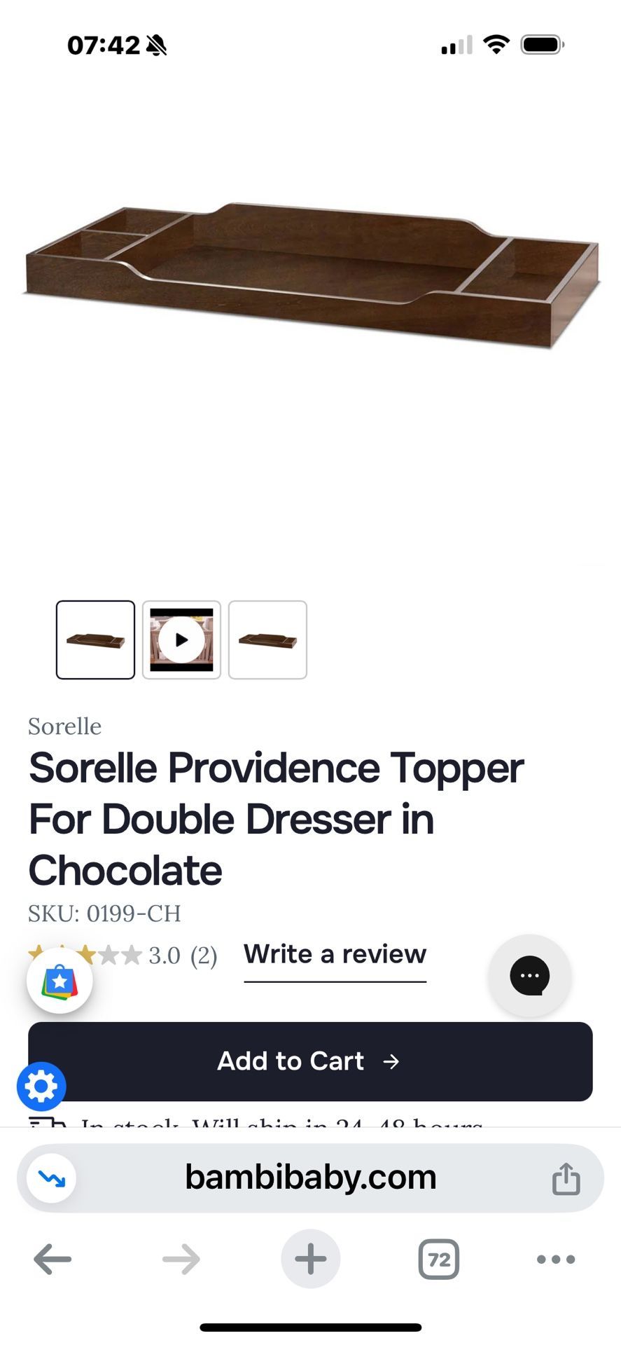 Sorelle Providence Topper For Double Dresser in Chocolate Brown