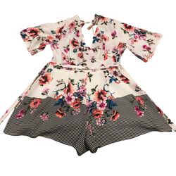 FLORAL/striped BLACK Classy Short Romper by Three Pink Hearts SIZE Large