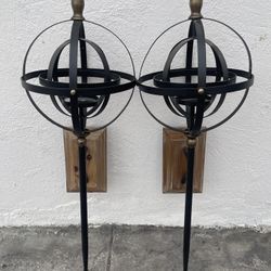 Candle Decor Wall Hanging Scones Metal Frame Wood Mounting 39” Long