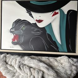 Vintage Painting Vaulter Morais Art Deco 80s Style 