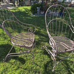 2 WROUGHT IRON Metal Spring Rocker Patio Chairs