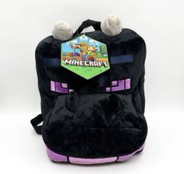Minecraft Ender Dragon Plush Kids Backpack Black Adjustable Straps Zip Closure