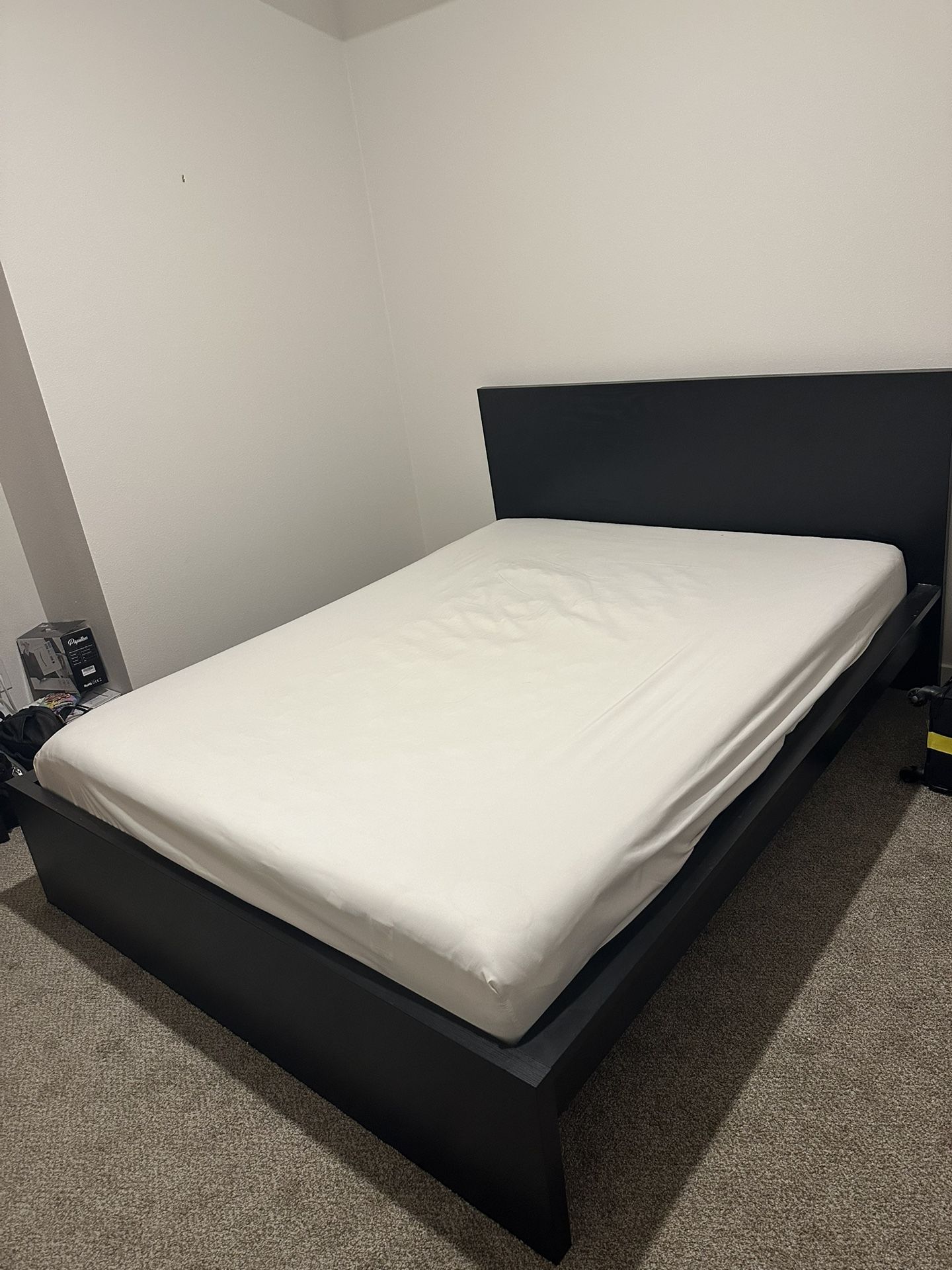 IKEA Queen MALM Black Bed Frame + 10” Memory Foam Mattress